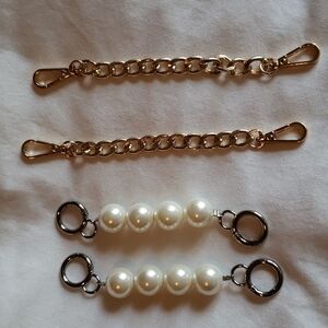 Bundle of 2 Sets of Purse Chain Extenders - Pearl & Gold Colored Metal